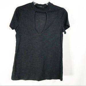 SHEIN Black Keyhole short sleeve top blouse Sz Small